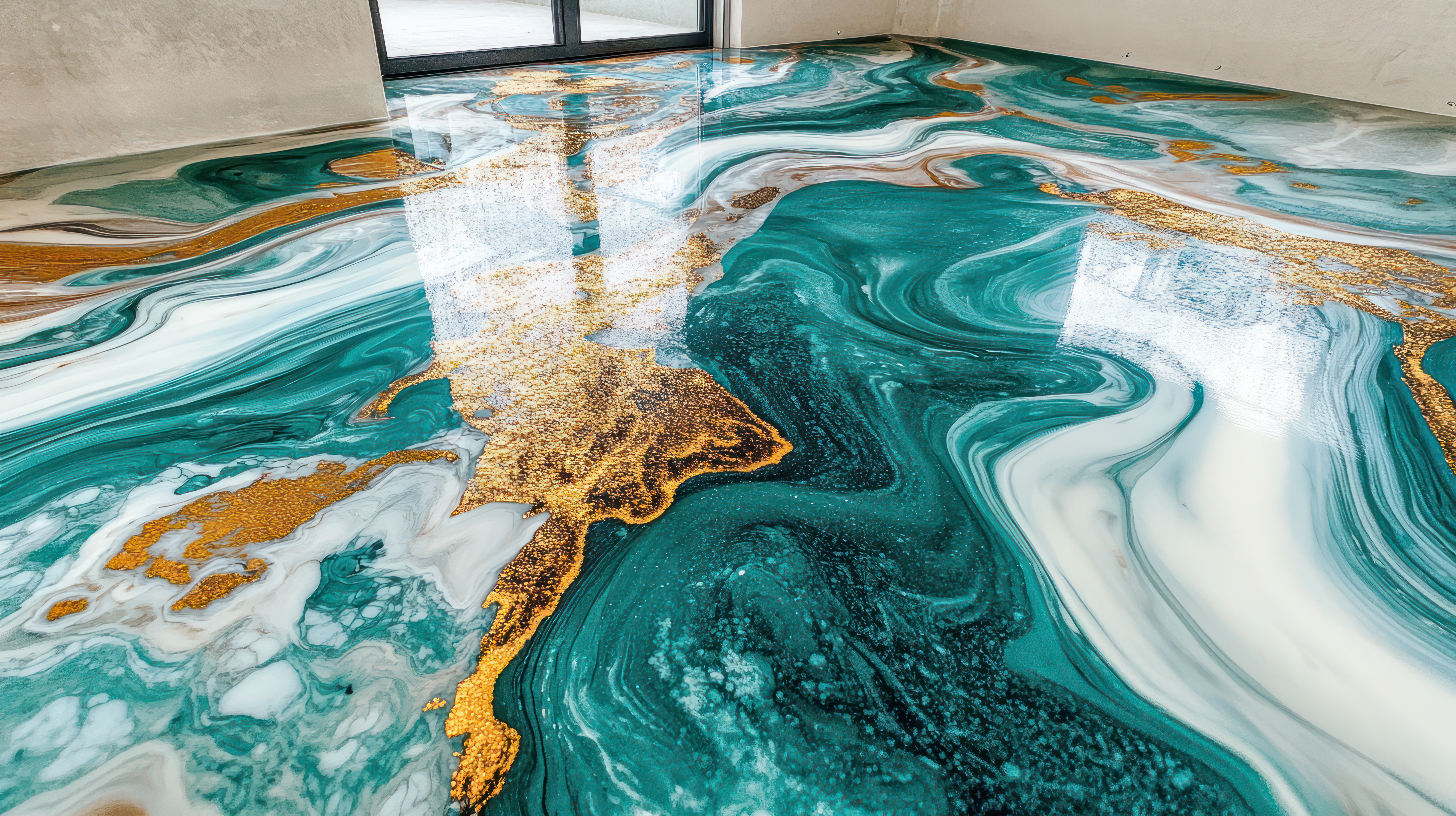 Custom blue and white metallic epoxy design