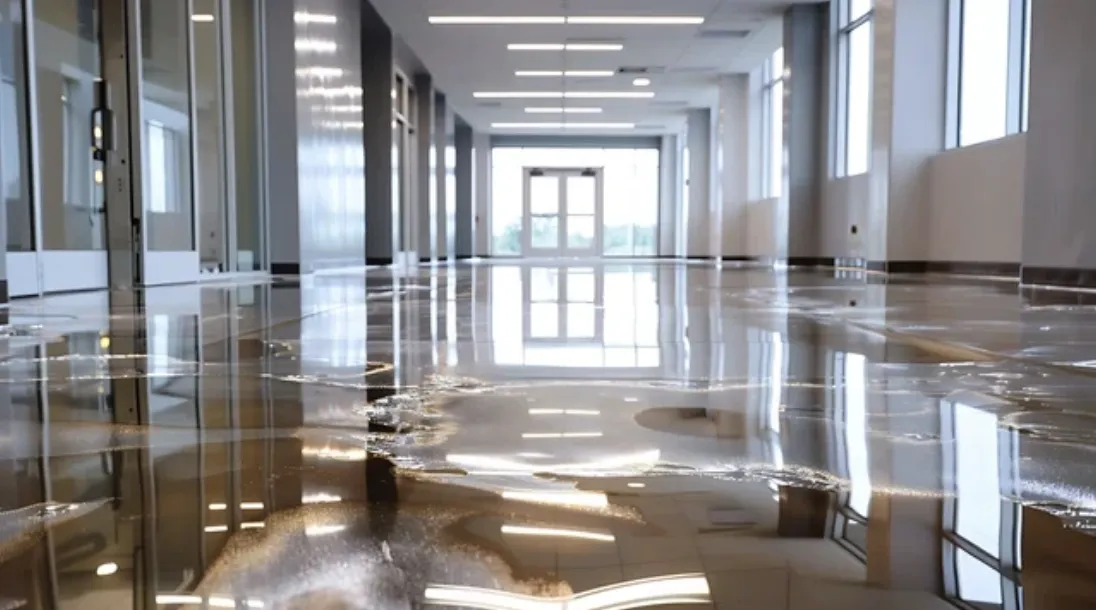 Metallic designer epoxy floor with swirl effects